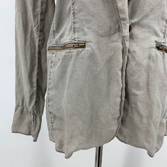Michael Stars Blazer Women XS Extra Small Cool Stone Linen Oversized Snap Button - Picture 4 of 13